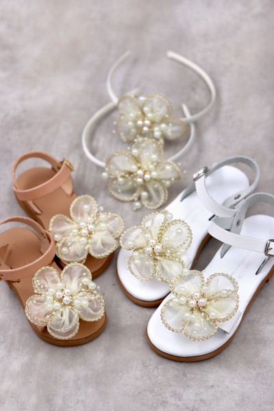 6027 Gold Flower Παιδικά & βρεφικά δερμάτινα ή ανατομικά σανδάλια. (ΔΛ)