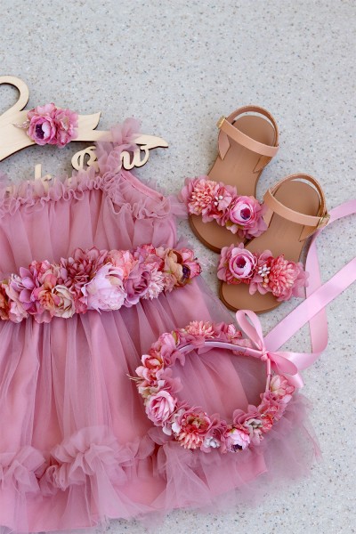 088-102 Σετ προσφοράς IMPRESS, φόρεμα σανδάλια, στεφανάκι, ζώνη σε χρώματα της επιλογής σας