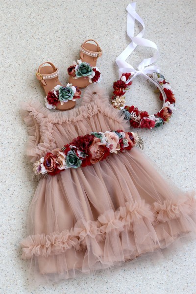 088-103 Σετ προσφοράς SHINE, φόρεμα σανδάλια, στεφανάκι, ζώνη σε χρώματα της επιλογής σας