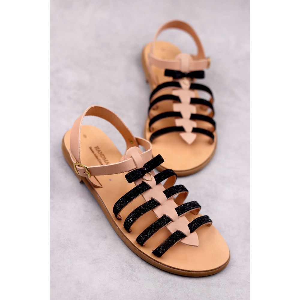 6081 Black Elegant Γυναικεία δερμάτινα σανδάλια. (Ερμής)