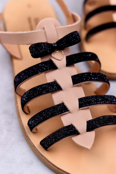 6081 Black Elegant Γυναικεία δερμάτινα σανδάλια. (Ερμής)