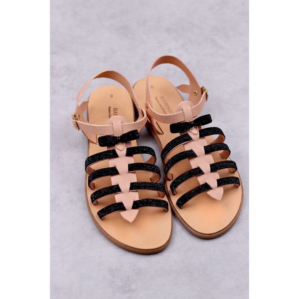 6081 Black Elegant Γυναικεία δερμάτινα σανδάλια. (Ερμής)