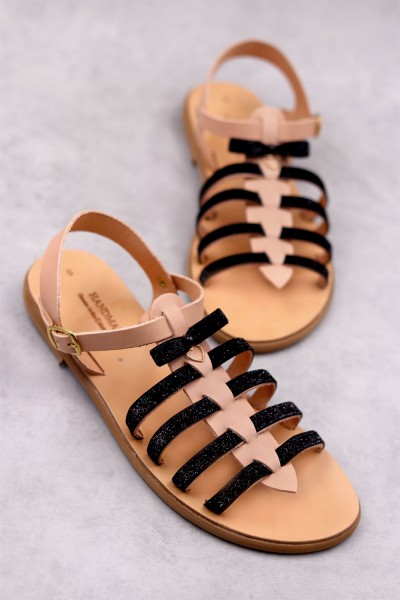 6081 Black Elegant Γυναικεία δερμάτινα σανδάλια. (Ερμής)