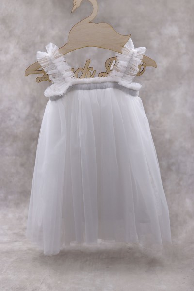 90200 Coquette Βρεφικό & παιδικό φόρεμα από τούλι σε λευκό χρώμα. (ελαστικό στο στήθος)