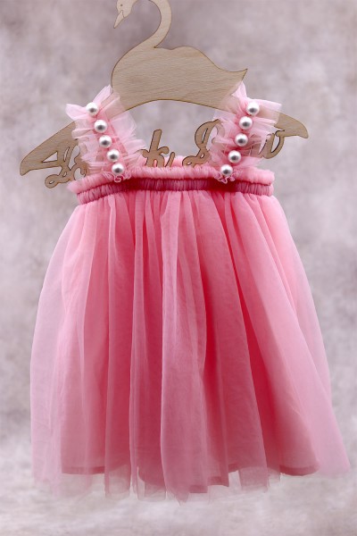 90400 Pearl Lady Χειροποίητο βρεφικό & παιδικό φόρεμα από τούλι με πέρλες, σε 3 χρώματα. (ελαστικό στο στήθος)