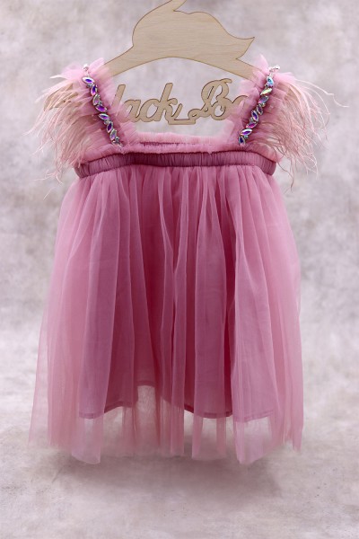 90500 Glamorous Βρεφικό & παιδικό χειροποίητο φόρεμα από τούλι, με κρύσταλλα και φτερά, σε 3 χρώματα. (ελαστικό στο στήθος)