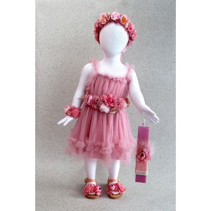 90800B Dark Pink Lady Βρεφικό & παιδικό φόρεμα από τούλι σε ροζ νουντ χρώμα. (ελαστικό στο στήθος)