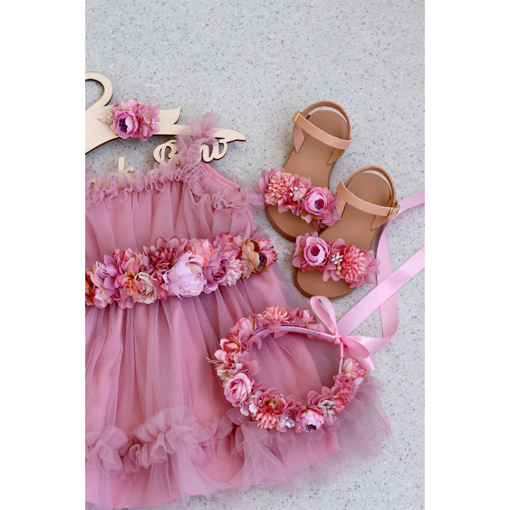 90800B Dark Pink Lady Βρεφικό & παιδικό φόρεμα από τούλι σε ροζ νουντ χρώμα. (ελαστικό στο στήθος)