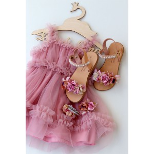 90800B Dark Pink Lady Βρεφικό & παιδικό φόρεμα από τούλι σε ροζ νουντ χρώμα. (ελαστικό στο στήθος)