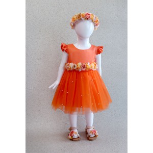 92100 Orange Βρεφικό & παιδικό φόρεμα από τούλι σε πορτοκαλί χρώμα με αποσπώμενο φιόγκο. (ΕΩΣ 9 ΕΤΩΝ)