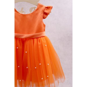 92100 Orange Βρεφικό & παιδικό φόρεμα από τούλι σε πορτοκαλί χρώμα με αποσπώμενο φιόγκο.