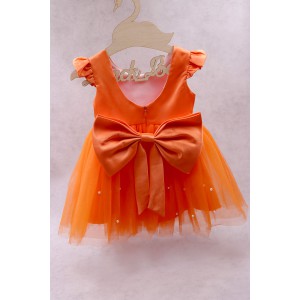 92100 Orange Βρεφικό & παιδικό φόρεμα από τούλι σε πορτοκαλί χρώμα με αποσπώμενο φιόγκο.