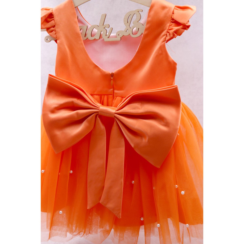 92100 Orange Βρεφικό & παιδικό φόρεμα από τούλι σε πορτοκαλί χρώμα με αποσπώμενο φιόγκο.