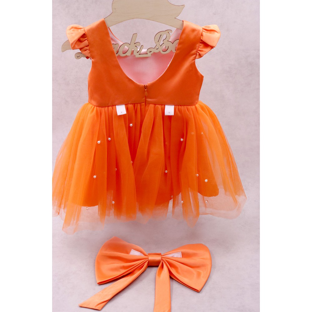 92100 Orange Βρεφικό & παιδικό φόρεμα από τούλι σε πορτοκαλί χρώμα με αποσπώμενο φιόγκο.