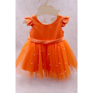 92100 Orange Βρεφικό & παιδικό φόρεμα από τούλι σε πορτοκαλί χρώμα με αποσπώμενο φιόγκο.
