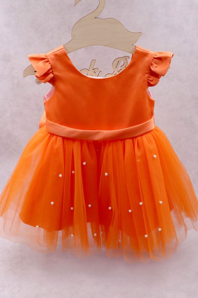 92100 Orange Βρεφικό & παιδικό φόρεμα από τούλι σε πορτοκαλί χρώμα με αποσπώμενο φιόγκο.