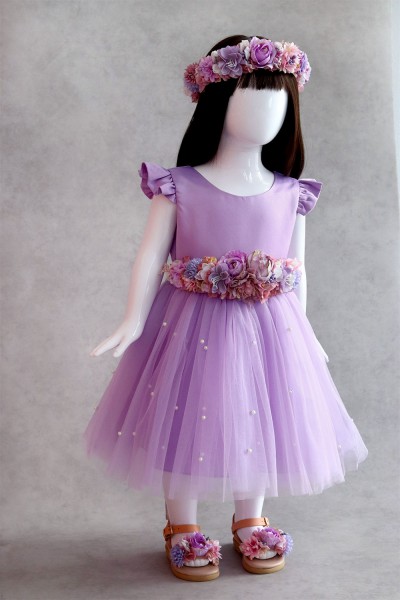 92101 Lilac Βρεφικό & παιδικό φόρεμα από τούλι σε λιλά χρώμα με αποσπώμενο φιόγκο. (ΕΩΣ 9 ΕΤΩΝ)