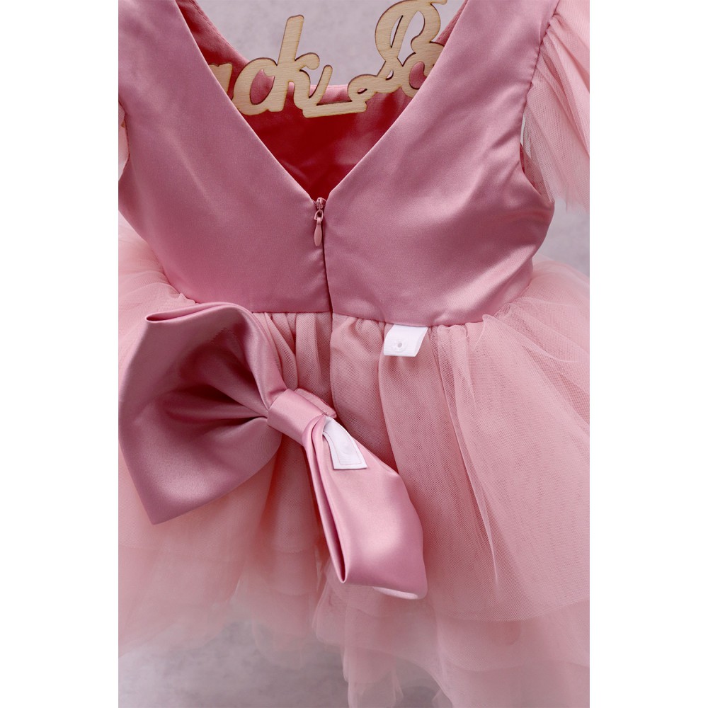 92200 Pinka Βρεφικό & παιδικό φόρεμα από τούλι και σατέν σε ροζ χρώμα με αποσπώμενο φιόγκο πίσω. 