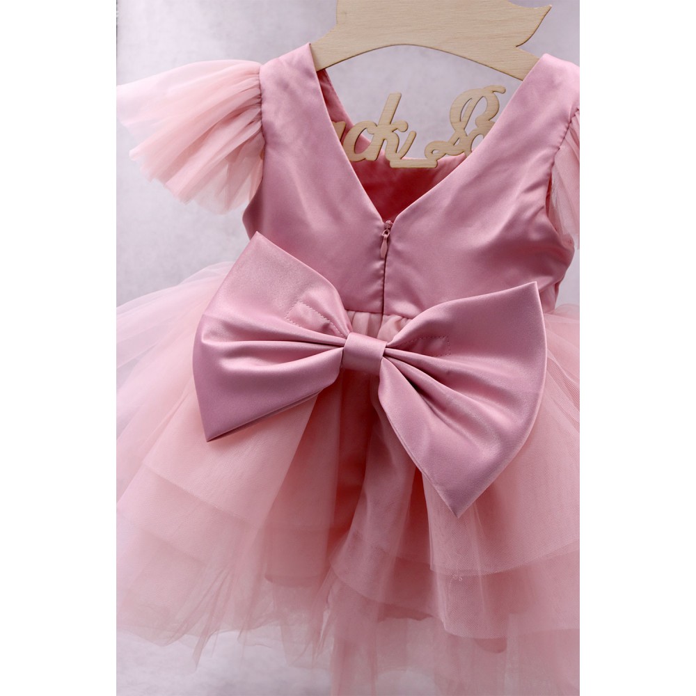 92200 Pinka Βρεφικό & παιδικό φόρεμα από τούλι και σατέν σε ροζ χρώμα με αποσπώμενο φιόγκο πίσω. 