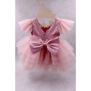 92200 Pinka Βρεφικό & παιδικό φόρεμα από τούλι και σατέν σε ροζ χρώμα με αποσπώμενο φιόγκο πίσω. 