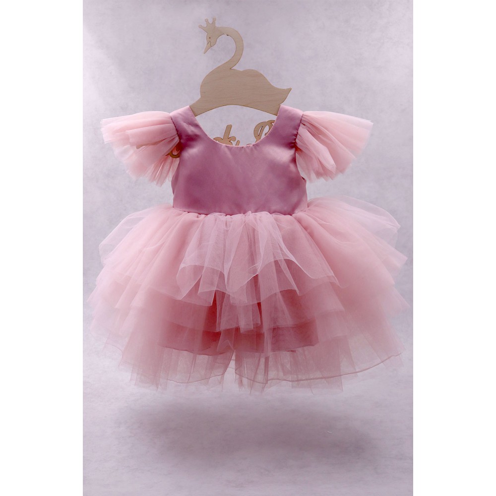 92200 Pinka Βρεφικό & παιδικό φόρεμα από τούλι και σατέν σε ροζ χρώμα με αποσπώμενο φιόγκο πίσω. 