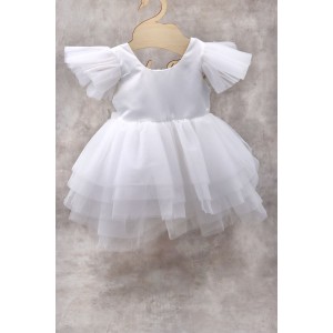 92201 White Swan Βρεφικό & παιδικό φόρεμα από τούλι και σατέν σε λευκό χρώμα με αποσπώμενο φιόγκο πίσω. 