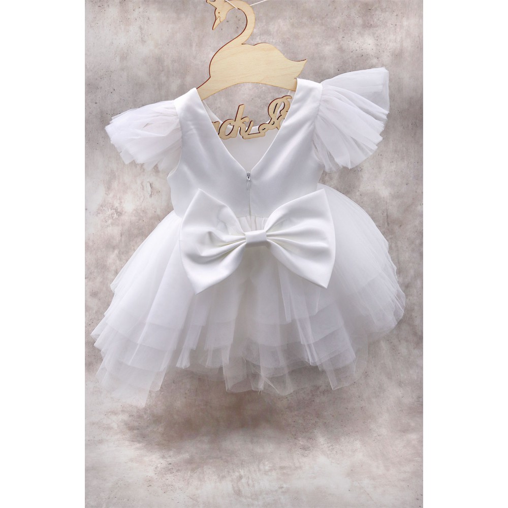 92201 White Swan Βρεφικό & παιδικό φόρεμα από τούλι και σατέν σε λευκό χρώμα με αποσπώμενο φιόγκο πίσω. 