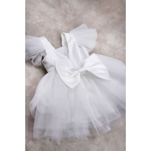 92201 White Swan Βρεφικό & παιδικό φόρεμα από τούλι και σατέν σε λευκό χρώμα με αποσπώμενο φιόγκο πίσω. 