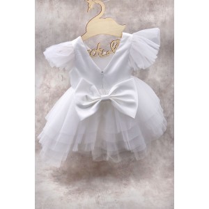92201 White Swan Βρεφικό & παιδικό φόρεμα από τούλι και σατέν σε λευκό χρώμα με αποσπώμενο φιόγκο πίσω. 