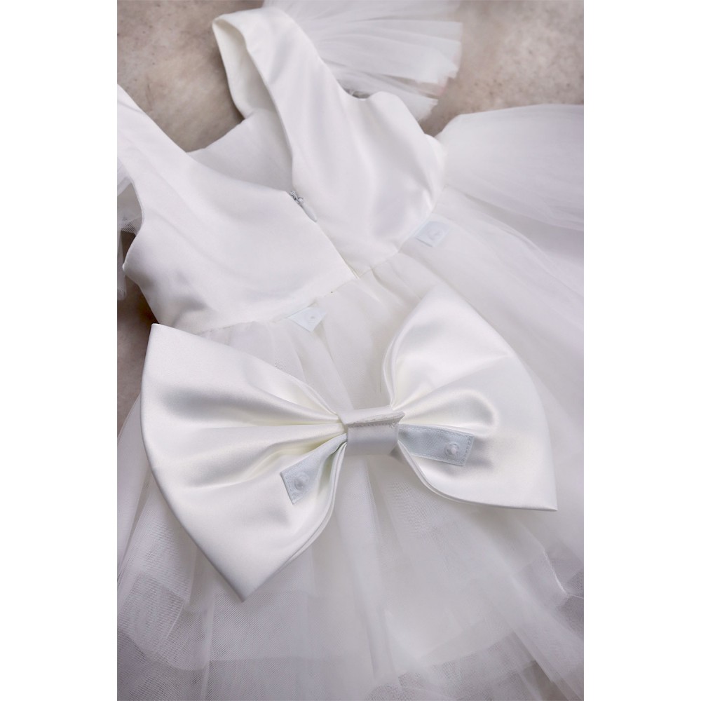 92201 White Swan Βρεφικό & παιδικό φόρεμα από τούλι και σατέν σε λευκό χρώμα με αποσπώμενο φιόγκο πίσω. 