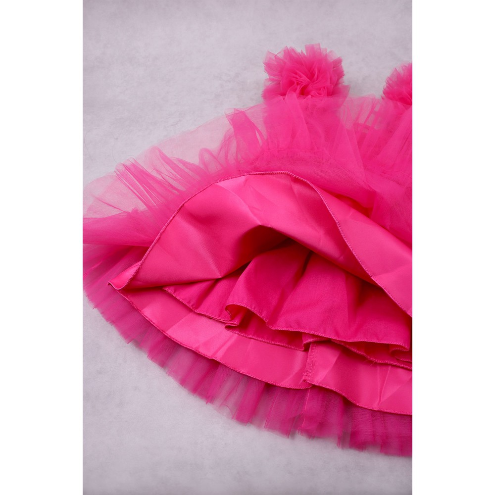 92300 Superstar Βρεφικό & παιδικό φόρεμα από τούλι σε φούξια χρώμα με σατέν επένδυση. 