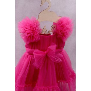 92300 Superstar Βρεφικό & παιδικό φόρεμα από τούλι σε φούξια χρώμα με σατέν επένδυση. 