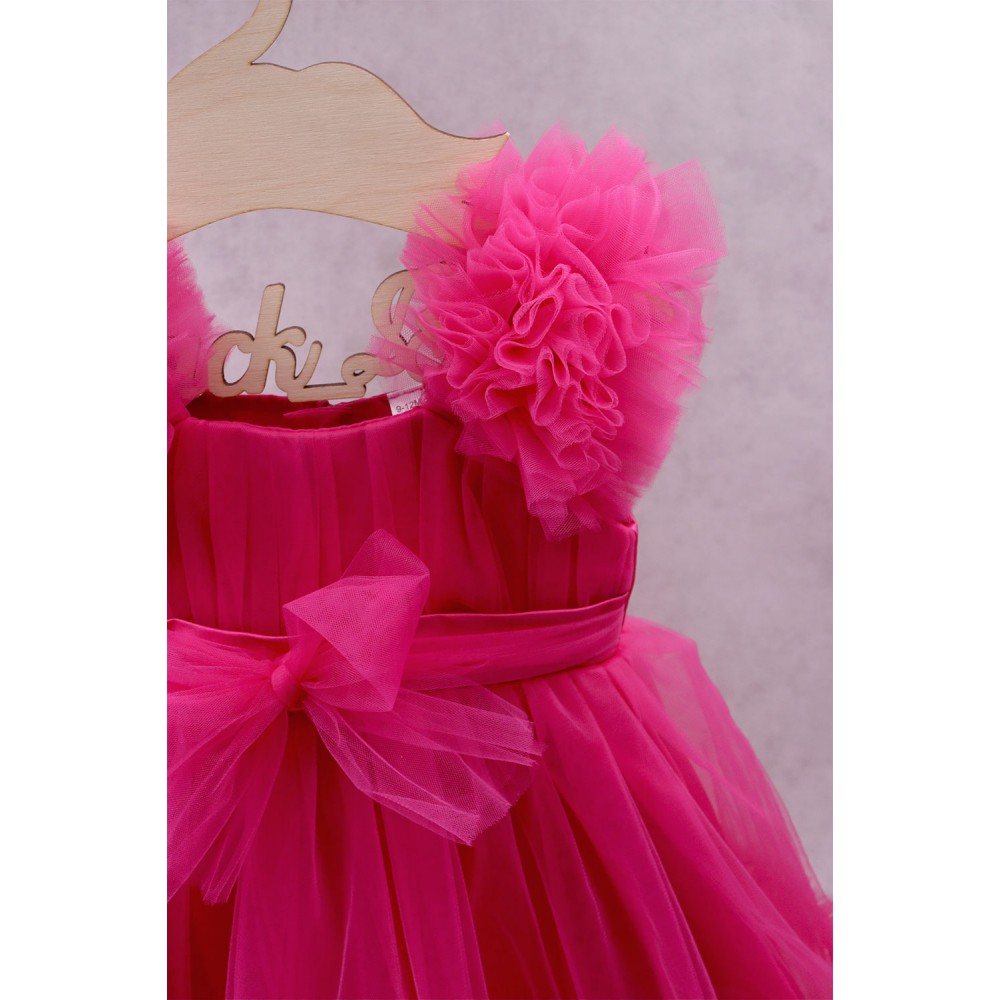 92300 Superstar Βρεφικό & παιδικό φόρεμα από τούλι σε φούξια χρώμα με σατέν επένδυση. 