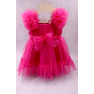 92300 Superstar Βρεφικό & παιδικό φόρεμα από τούλι σε φούξια χρώμα με σατέν επένδυση. 