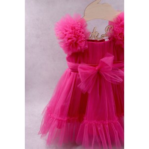 92300 Superstar Βρεφικό & παιδικό φόρεμα από τούλι σε φούξια χρώμα με σατέν επένδυση. 