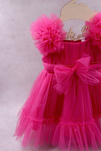 92300 Superstar Βρεφικό & παιδικό φόρεμα από τούλι σε φούξια χρώμα με σατέν επένδυση. 