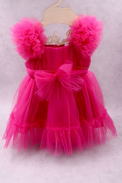 92300 Superstar Βρεφικό & παιδικό φόρεμα από τούλι σε φούξια χρώμα με σατέν επένδυση. 