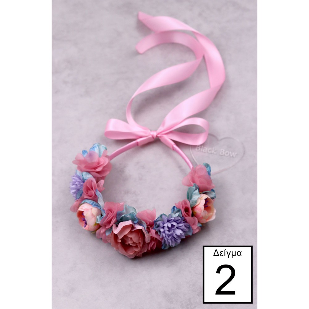 STE2300B, Χειροποίητο μισό στεφανάκι για τα μαλλιά με λουλούδια. 