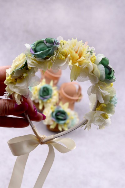 STE2300-7, Χειροποίητο μισό στεφανάκι για τα μαλλιά με λουλούδια. 