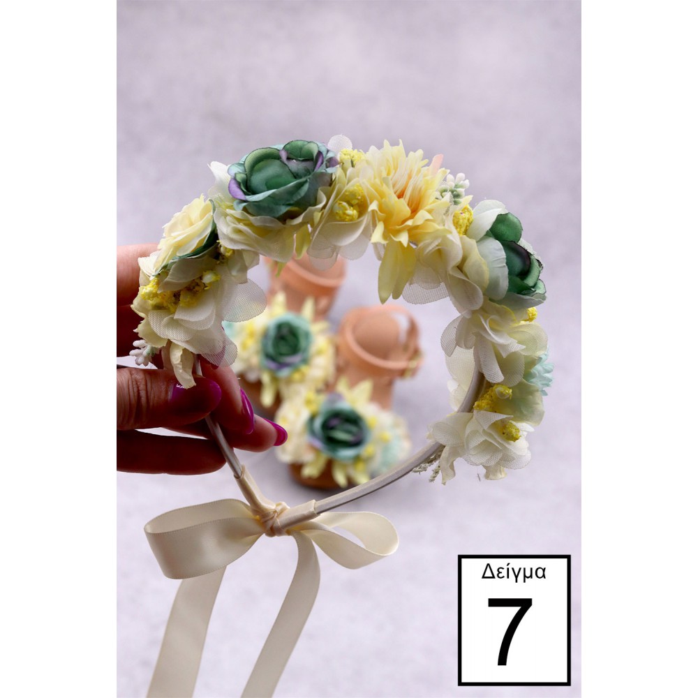 STE2300B, Χειροποίητο μισό στεφανάκι για τα μαλλιά με λουλούδια. 