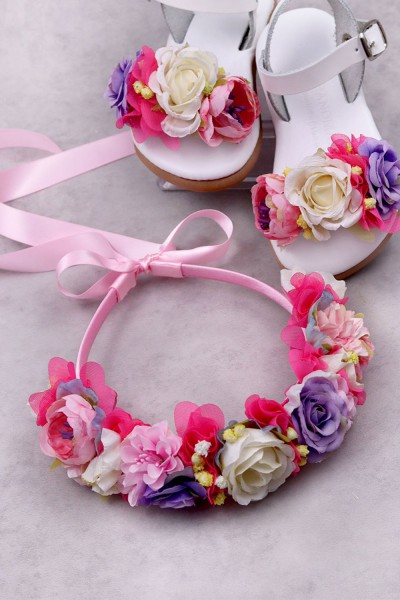 STE2300-5, Χειροποίητο μισό στεφανάκι για τα μαλλιά με λουλούδια. 