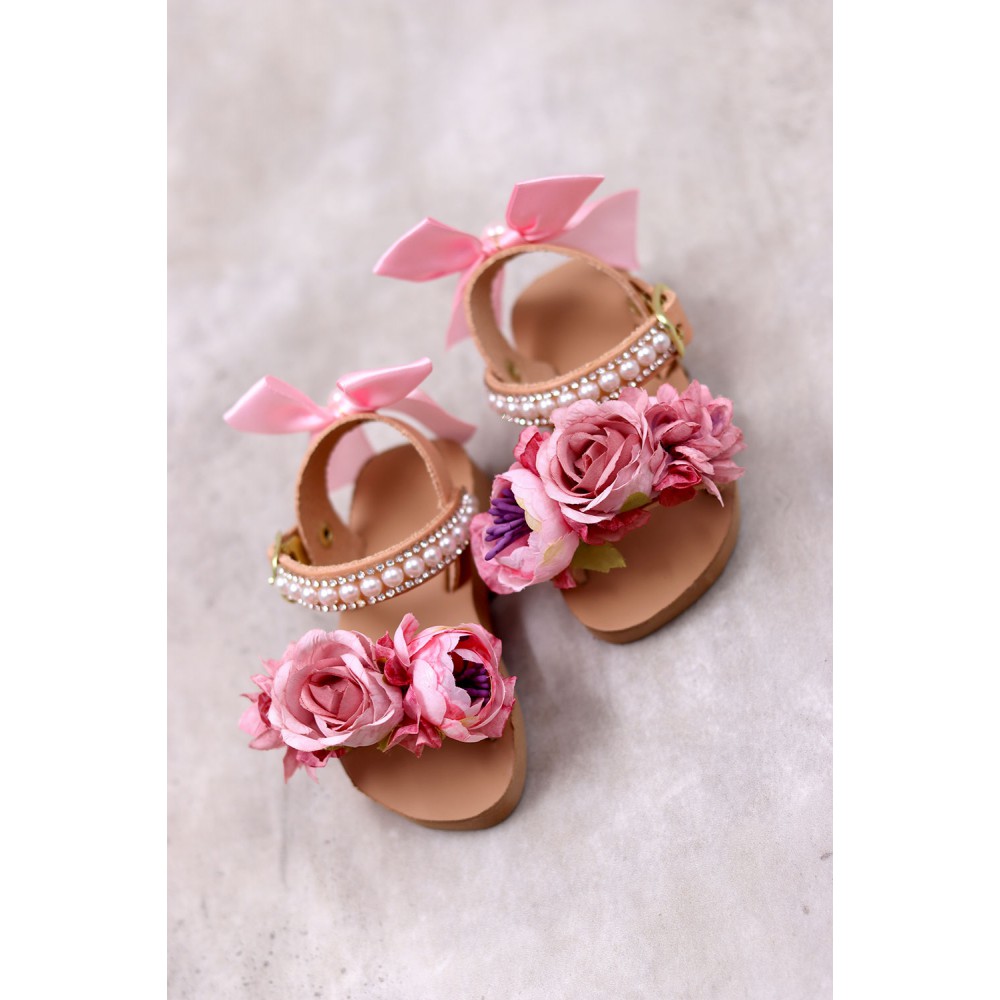 5060C Bow Flowers Παιδικά & βρεφικά δερμάτινα ή ανατομικά σανδάλια. (ΔΛ)