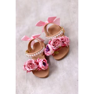 5060C Bow Flowers Παιδικά & βρεφικά δερμάτινα ή ανατομικά σανδάλια. (ΔΛ)
