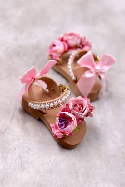 5060C Bow Flowers Παιδικά & βρεφικά δερμάτινα ή ανατομικά σανδάλια. (ΔΛ)