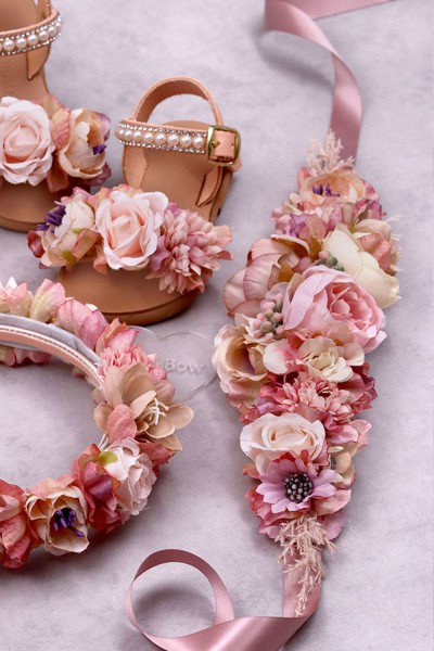 STE2600-7,  Χειροποίητη φαρδιά ζώνη σε σατέν κορδέλα (Φάρδος 9cm - Μήκος 25cm + έξτρα κορδέλα)