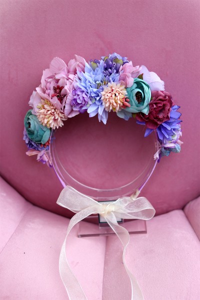 STE1992 Violet , Χειροποίητη στέκα για τα μαλλιά με λουλούδια. 