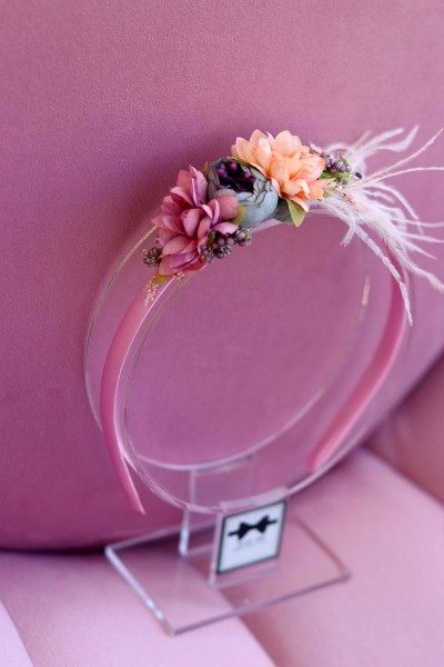 STE1997 Rose, Χειροποίητη στέκα για τα μαλλιά με λουλούδια. (Επιλέξτε λουλούδια)