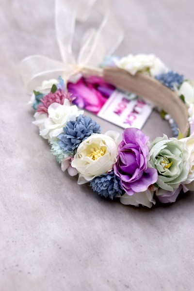 STE2015 Lilave, Χειροποίητο στεφανάκι για τα μαλλιά με λουλούδια. (Διπλά λουλούδια)