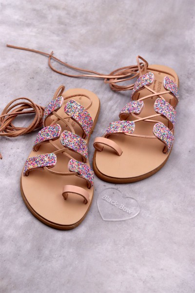 1077-1 Leia Γυναικεία δερμάτινα σανδάλια. (Boho)