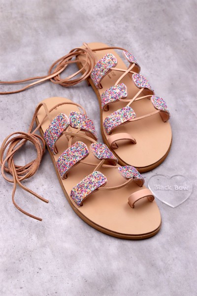 1077-1 Leia Γυναικεία δερμάτινα σανδάλια. (Boho)